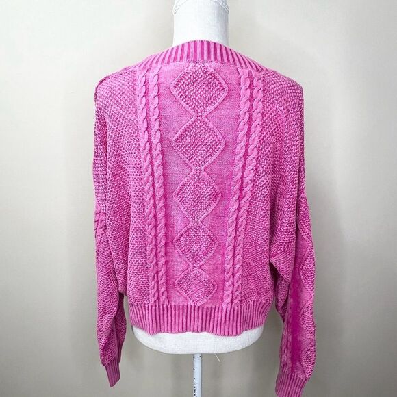 POL Mineral Washed Pink Cable Knit Relaxed Fit Sweater Medium - Picture 6 of 11